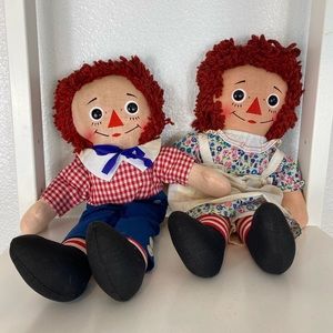 Vintage Knickerbacker Raggedy Ann & Andy Doll Set Of 2 Classic Cloth Clothed EXC